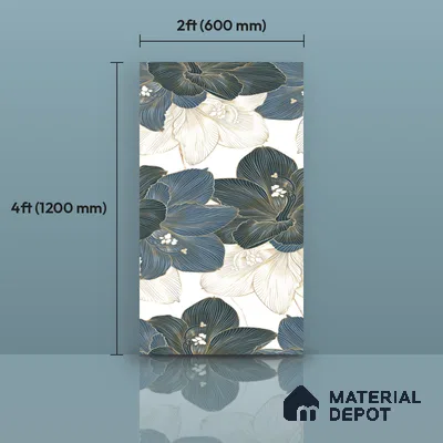 Floral Wall Tile TL 09603 4 ft x 2 ft Glossy Finish Vitrified Tile - 9 mm | Suitable for Bathroom, Accent/Feature Wall, Dining Area