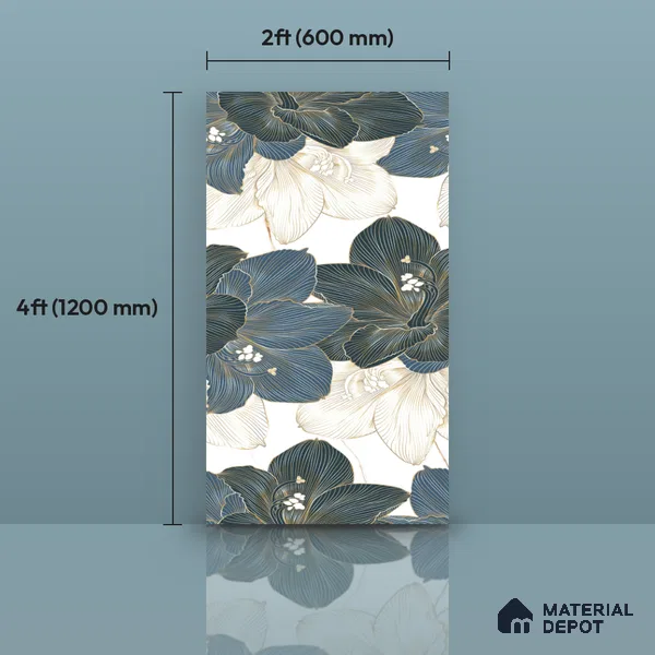 Floral Wall Tile TL 09603 4 ft x 2 ft Glossy Finish Vitrified Tile - 9 mm | Suitable for Bathroom, Accent/Feature Wall, Dining Area