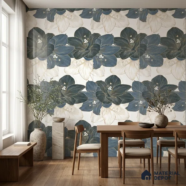 Floral Wall Tile TL 09603 4 ft x 2 ft Glossy Finish Vitrified Tile - 9 mm | Suitable for Bathroom, Accent/Feature Wall, Dining Area