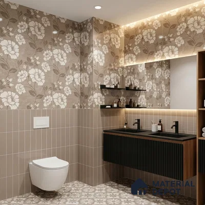 Floral Wall Tile TL 09615 4 ft x 2 ft Glossy Finish Vitrified Tile - 9 mm | Suitable for Bathroom, Accent/Feature Wall, Dining Area