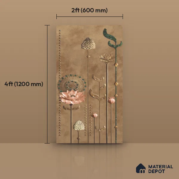 Floral Wall Tile TL 11972 J Roxy Chilli Decore 4 ft x 2 ft Granulla Finish Vitrified Tile - 9 mm | Suitable for Bathroom, Accent/Feature Wall, Dining Area
