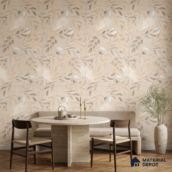 Floral Wall Tile TL 08721 Crema 4 ft x 2 ft Matte Finish Vitrified Tile - 8.5 mm | Suitable for Bathroom, Accent/Feature Wall, Dining Area
