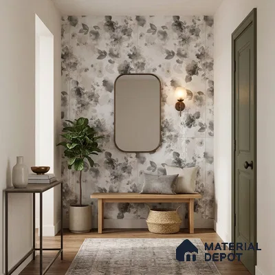 Grey Floral Wall Tile TL 06691 Gravier Sterling Charm 4 ft x 2 ft Vitrified Glossy Finish - 9 mm | Suitable for Bathroom, Accent/Feature Wall, Dining Area