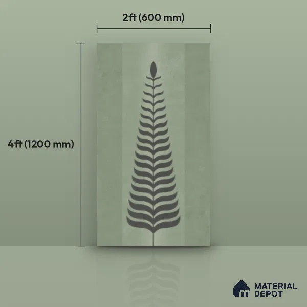 Wall Tile TL 10985 B | Brazzil Green Leaf Decor 1 | 4 ft x 2 ft Crits Micro Matte Finish Porcelain Tile - 9 mm | Suitable for Bathroom, Accent/Feature Wall, Dining Area | 3 mm Spacer Required
