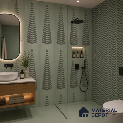 Wall Tile TL 10985 B | Brazzil Green Leaf Decor 1 | 4 ft x 2 ft Crits Micro Matte Finish Porcelain Tile - 9 mm | Suitable for Bathroom, Accent/Feature Wall, Dining Area | 3 mm Spacer Required