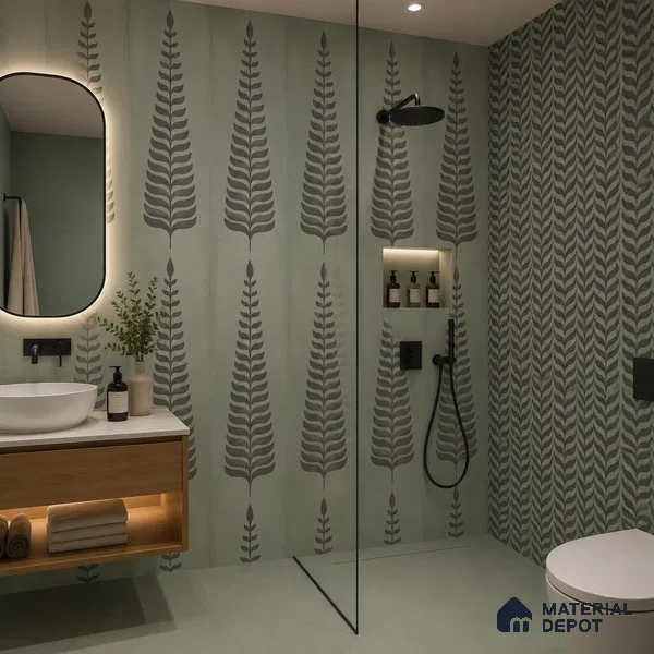 Wall Tile TL 10985 B | Brazzil Green Leaf Decor 1 | 4 ft x 2 ft Crits Micro Matte Finish Porcelain Tile - 9 mm | Suitable for Bathroom, Accent/Feature Wall, Dining Area | 3 mm Spacer Required