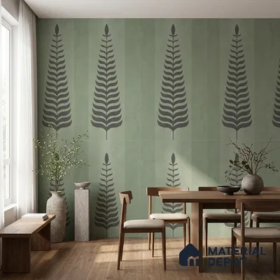Wall Tile TL 10985 B | Brazzil Green Leaf Decor 1 | 4 ft x 2 ft Crits Micro Matte Finish Porcelain Tile - 9 mm | Suitable for Bathroom, Accent/Feature Wall, Dining Area | 3 mm Spacer Required