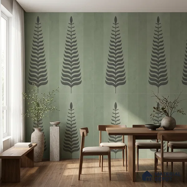Wall Tile TL 10985 B | Brazzil Green Leaf Decor 1 | 4 ft x 2 ft Crits Micro Matte Finish Porcelain Tile - 9 mm | Suitable for Bathroom, Accent/Feature Wall, Dining Area | 3 mm Spacer Required