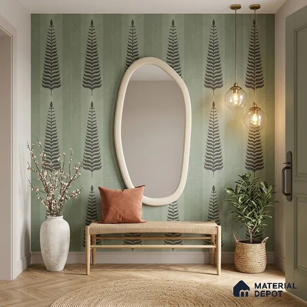 Wall Tile TL 10985 B | Brazzil Green Leaf Decor 1 | 4 ft x 2 ft Crits Micro Matte Finish Porcelain Tile - 9 mm | Suitable for Bathroom, Accent/Feature Wall, Dining Area | 3 mm Spacer Required