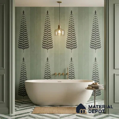 Wall Tile TL 10985 B | Brazzil Green Leaf Decor 1 | 4 ft x 2 ft Crits Micro Matte Finish Porcelain Tile - 9 mm | Suitable for Bathroom, Accent/Feature Wall, Dining Area | 3 mm Spacer Required