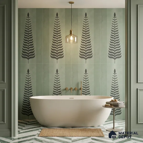 Wall Tile TL 10985 B | Brazzil Green Leaf Decor 1 | 4 ft x 2 ft Crits Micro Matte Finish Porcelain Tile - 9 mm | Suitable for Bathroom, Accent/Feature Wall, Dining Area | 3 mm Spacer Required