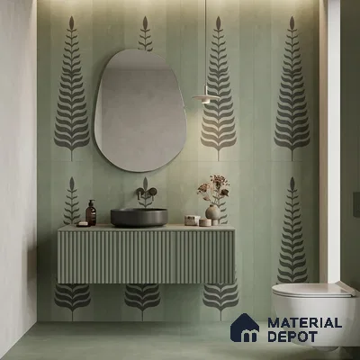 Wall Tile TL 10985 B | Brazzil Green Leaf Decor 1 | 4 ft x 2 ft Crits Micro Matte Finish Porcelain Tile - 9 mm | Suitable for Bathroom, Accent/Feature Wall, Dining Area | 3 mm Spacer Required