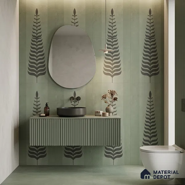 Wall Tile TL 10985 B | Brazzil Green Leaf Decor 1 | 4 ft x 2 ft Crits Micro Matte Finish Porcelain Tile - 9 mm | Suitable for Bathroom, Accent/Feature Wall, Dining Area | 3 mm Spacer Required