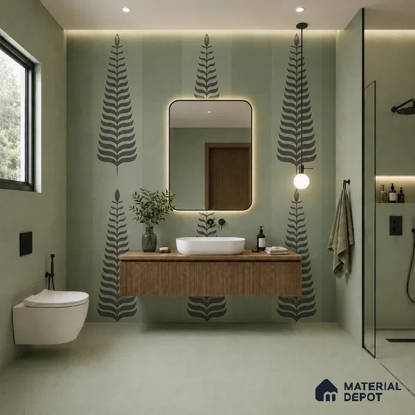 Wall Tile TL 10985 B | Brazzil Green Leaf Decor 1 | 4 ft x 2 ft Crits Micro Matte Finish Porcelain Tile - 9 mm | Suitable for Bathroom, Accent/Feature Wall, Dining Area | 3 mm Spacer Required