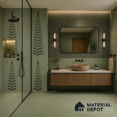 Wall Tile TL 10985 B | Brazzil Green Leaf Decor 1 | 4 ft x 2 ft Crits Micro Matte Finish Porcelain Tile - 9 mm | Suitable for Bathroom, Accent/Feature Wall, Dining Area | 3 mm Spacer Required