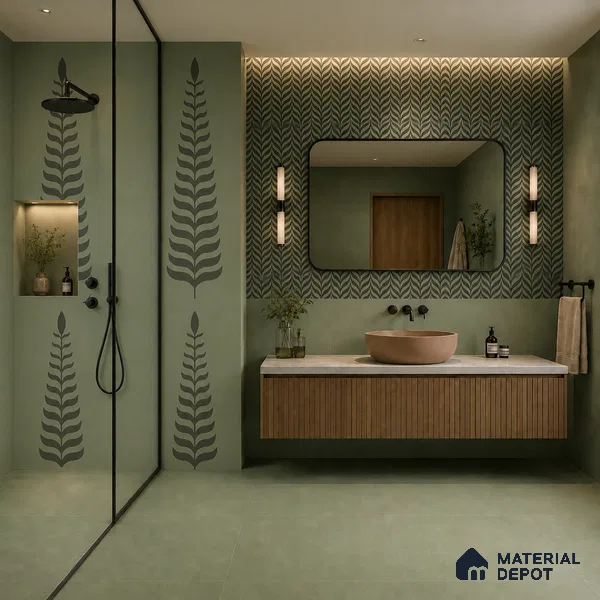 Wall Tile TL 10985 B | Brazzil Green Leaf Decor 1 | 4 ft x 2 ft Crits Micro Matte Finish Porcelain Tile - 9 mm | Suitable for Bathroom, Accent/Feature Wall, Dining Area | 3 mm Spacer Required