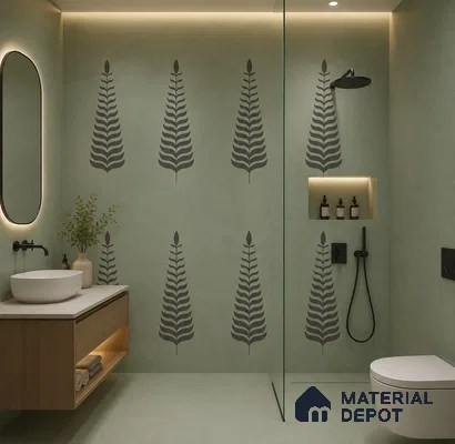 Wall Tile TL 10985 B | Brazzil Green Leaf Decor 1 | 4 ft x 2 ft Crits Micro Matte Finish Porcelain Tile - 9 mm | Suitable for Bathroom, Accent/Feature Wall, Dining Area | 3 mm Spacer Required