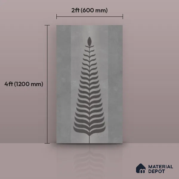 Wall Tile TL 10986 B | Brazzil Grey Leaf Decor 1 | 4 ft x 2 ft Crits Micro Carving Matte Finish Porcelain Tile - 9 mm | Suitable for Bathroom, Accent/Feature Wall, Dining Area | 3 mm Spacer Required