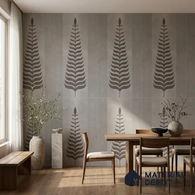 Wall Tile TL 10986 B | Brazzil Grey Leaf Decor 1 | 4 ft x 2 ft Crits Micro Carving Matte Finish Porcelain Tile - 9 mm | Suitable for Bathroom, Accent/Feature Wall, Dining Area | 3 mm Spacer Required