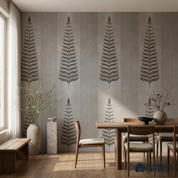 Wall Tile TL 10986 B | Brazzil Grey Leaf Decor 1 | 4 ft x 2 ft Crits Micro Carving Matte Finish Porcelain Tile - 9 mm | Suitable for Bathroom, Accent/Feature Wall, Dining Area | 3 mm Spacer Required