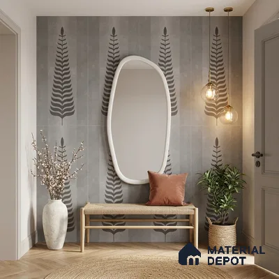 Wall Tile TL 10986 B | Brazzil Grey Leaf Decor 1 | 4 ft x 2 ft Crits Micro Carving Matte Finish Porcelain Tile - 9 mm | Suitable for Bathroom, Accent/Feature Wall, Dining Area | 3 mm Spacer Required