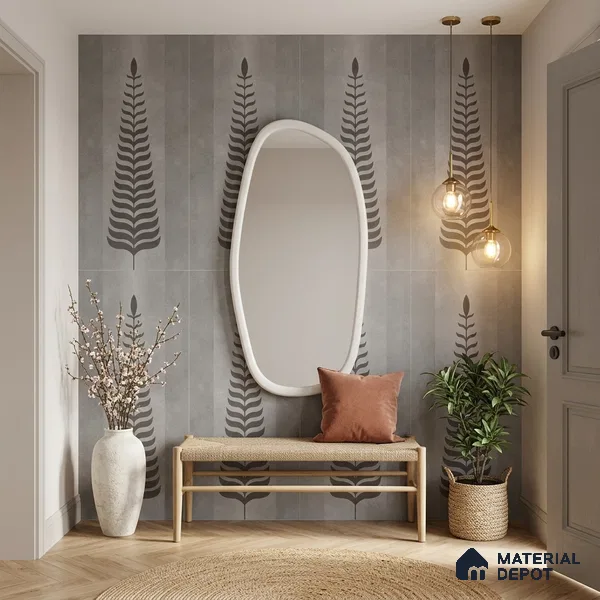 Wall Tile TL 10986 B | Brazzil Grey Leaf Decor 1 | 4 ft x 2 ft Crits Micro Carving Matte Finish Porcelain Tile - 9 mm | Suitable for Bathroom, Accent/Feature Wall, Dining Area | 3 mm Spacer Required