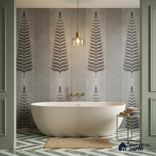 Wall Tile TL 10986 B | Brazzil Grey Leaf Decor 1 | 4 ft x 2 ft Crits Micro Carving Matte Finish Porcelain Tile - 9 mm | Suitable for Bathroom, Accent/Feature Wall, Dining Area | 3 mm Spacer Required