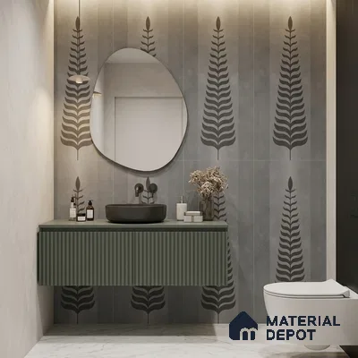 Wall Tile TL 10986 B | Brazzil Grey Leaf Decor 1 | 4 ft x 2 ft Crits Micro Carving Matte Finish Porcelain Tile - 9 mm | Suitable for Bathroom, Accent/Feature Wall, Dining Area | 3 mm Spacer Required