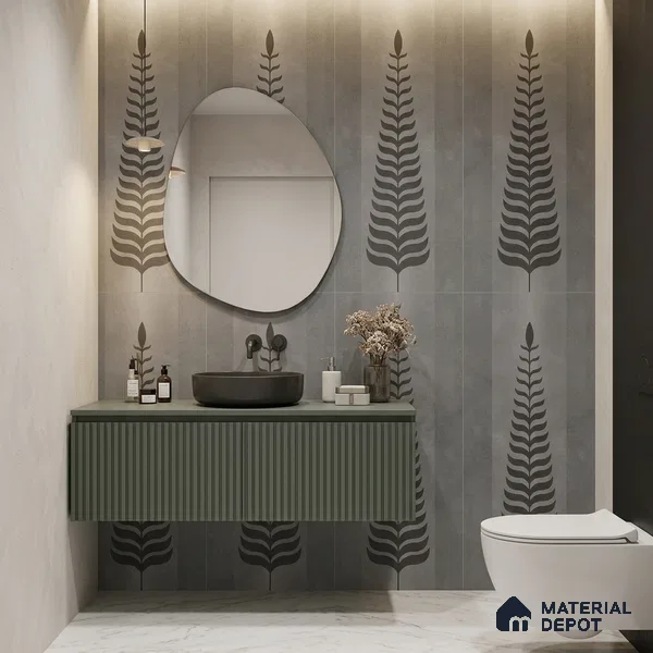 Wall Tile TL 10986 B | Brazzil Grey Leaf Decor 1 | 4 ft x 2 ft Crits Micro Carving Matte Finish Porcelain Tile - 9 mm | Suitable for Bathroom, Accent/Feature Wall, Dining Area | 3 mm Spacer Required
