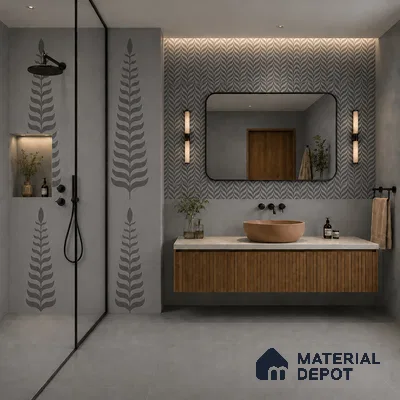 Wall Tile TL 10986 B | Brazzil Grey Leaf Decor 1 | 4 ft x 2 ft Crits Micro Carving Matte Finish Porcelain Tile - 9 mm | Suitable for Bathroom, Accent/Feature Wall, Dining Area | 3 mm Spacer Required
