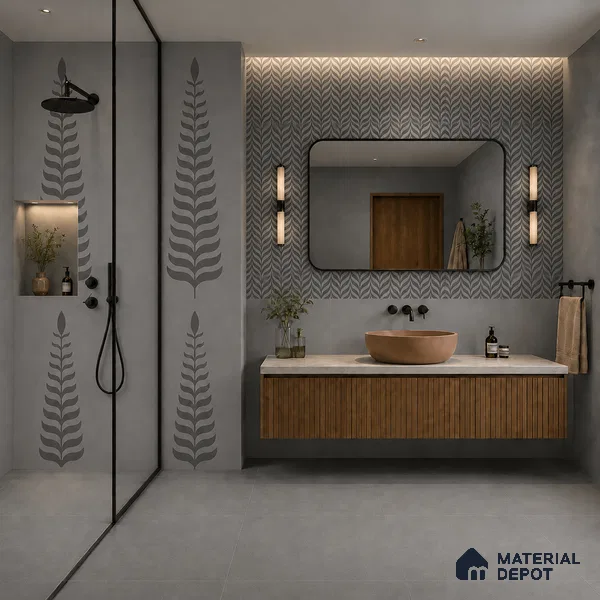 Wall Tile TL 10986 B | Brazzil Grey Leaf Decor 1 | 4 ft x 2 ft Crits Micro Carving Matte Finish Porcelain Tile - 9 mm | Suitable for Bathroom, Accent/Feature Wall, Dining Area | 3 mm Spacer Required