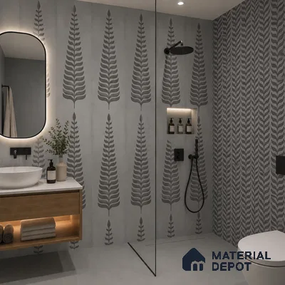 Wall Tile TL 10986 B | Brazzil Grey Leaf Decor 1 | 4 ft x 2 ft Crits Micro Carving Matte Finish Porcelain Tile - 9 mm | Suitable for Bathroom, Accent/Feature Wall, Dining Area | 3 mm Spacer Required