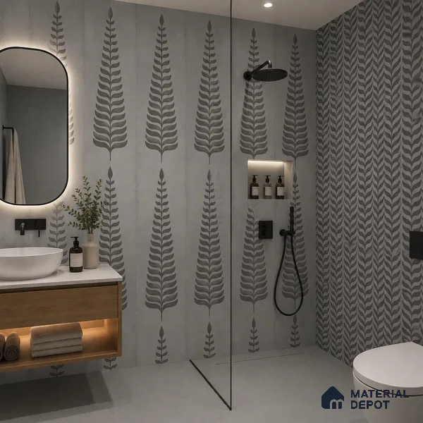 Wall Tile TL 10986 B | Brazzil Grey Leaf Decor 1 | 4 ft x 2 ft Crits Micro Carving Matte Finish Porcelain Tile - 9 mm | Suitable for Bathroom, Accent/Feature Wall, Dining Area | 3 mm Spacer Required