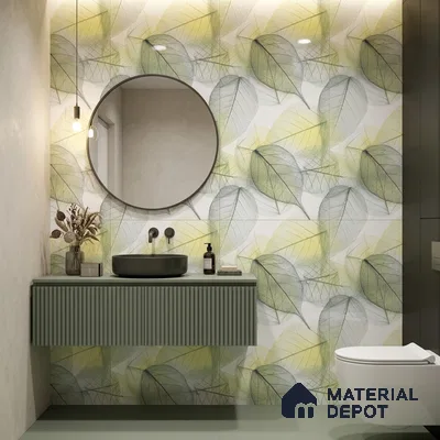 Tropical Wall Tile TL 08716 Green 4 ft x 2 ft Glossy Finish Vitrified Floor & Wall Tile - 8.5 mm | Suitable for Bathroom, Accent/Feature Wall, Dining Area