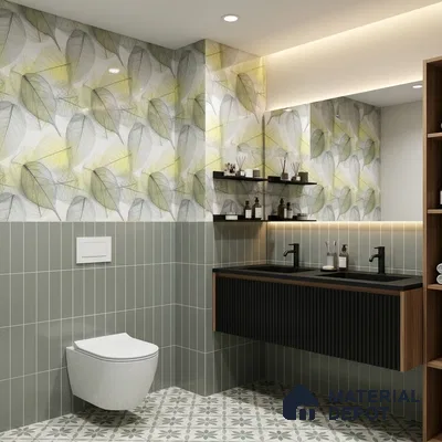 Tropical Wall Tile TL 08716 Green 4 ft x 2 ft Glossy Finish Vitrified Floor & Wall Tile - 8.5 mm | Suitable for Bathroom, Accent/Feature Wall, Dining Area