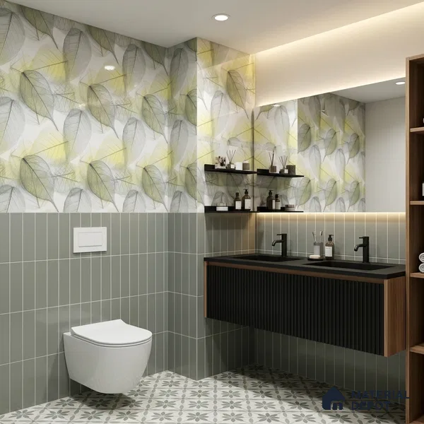 Tropical Wall Tile TL 08716 Green 4 ft x 2 ft Glossy Finish Vitrified Floor & Wall Tile - 8.5 mm | Suitable for Bathroom, Accent/Feature Wall, Dining Area