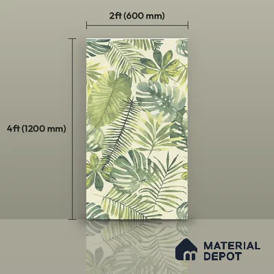 Tropical Wall Tile TL 08610 Green 4 ft x 2 ft Glossy Finish Vitrified Floor & Wall Tile - 9 mm | Suitable for Bathroom, Accent/Feature Wall, Foyer
