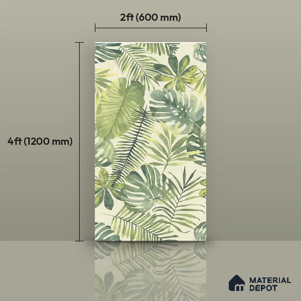 Tropical Wall Tile TL 08610 Green 4 ft x 2 ft Glossy Finish Vitrified Floor & Wall Tile - 9 mm | Suitable for Bathroom, Accent/Feature Wall, Foyer