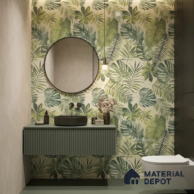 Tropical Wall Tile TL 08610 Green 4 ft x 2 ft Glossy Finish Vitrified Floor & Wall Tile - 9 mm | Suitable for Bathroom, Accent/Feature Wall, Foyer