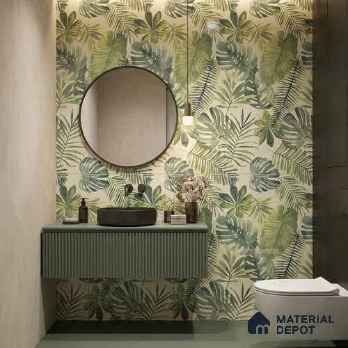 Tropical Wall Tile TL 08610 Green 4 ft x 2 ft Glossy Finish Vitrified Floor & Wall Tile - 9 mm | Suitable for Bathroom, Accent/Feature Wall, Foyer