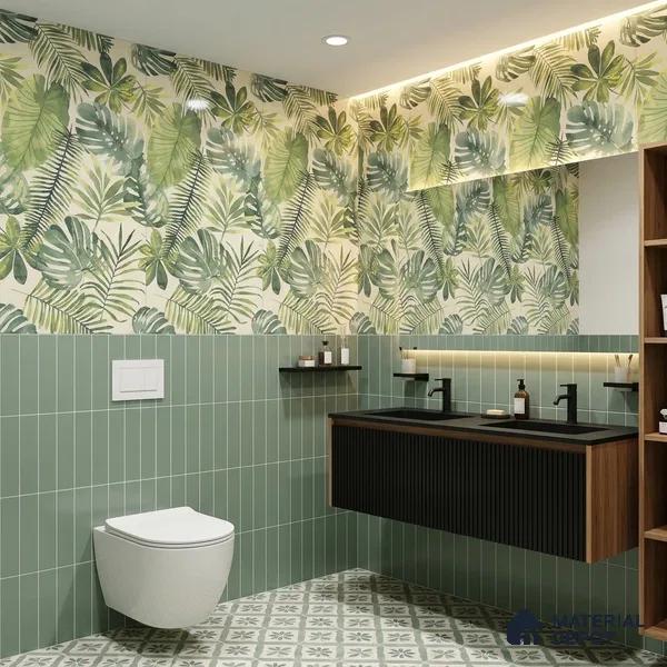 Tropical Wall Tile TL 08610 Green 4 ft x 2 ft Glossy Finish Vitrified Floor & Wall Tile - 9 mm | Suitable for Bathroom, Accent/Feature Wall, Foyer