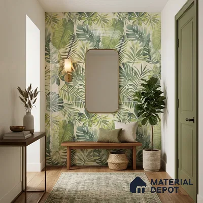 Tropical Wall Tile TL 08610 Green 4 ft x 2 ft Glossy Finish Vitrified Floor & Wall Tile - 9 mm | Suitable for Bathroom, Accent/Feature Wall, Foyer
