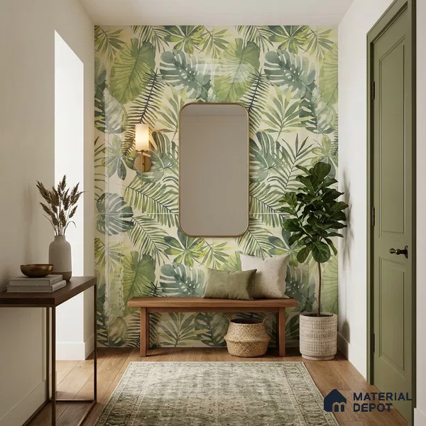 Tropical Wall Tile TL 08610 Green 4 ft x 2 ft Glossy Finish Vitrified Floor & Wall Tile - 9 mm | Suitable for Bathroom, Accent/Feature Wall, Foyer