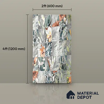 Floral Wall Tile TL 08661 Green 4 ft x 2 ft Matte Finish Vitrified Tile - 9 mm | Suitable for Bathroom, Accent/Feature Wall, Foyer