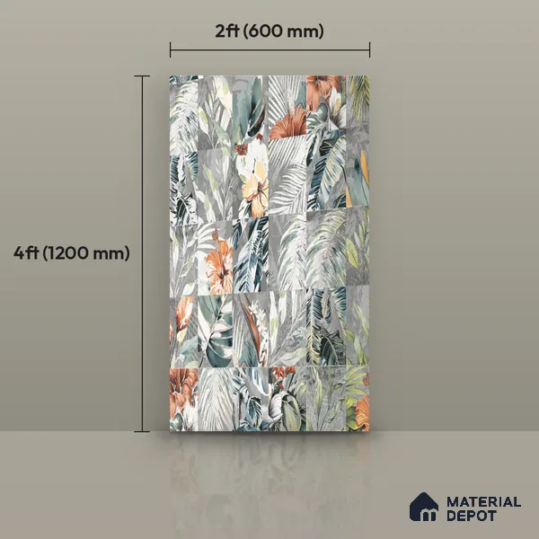 Floral Wall Tile TL 08661 Green 4 ft x 2 ft Matte Finish Vitrified Tile - 9 mm | Suitable for Bathroom, Accent/Feature Wall, Foyer