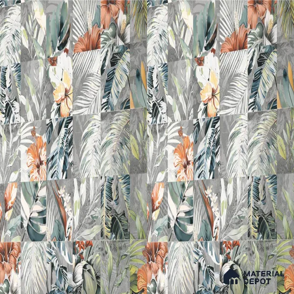 Floral Wall Tile TL 08661 Green 4 ft x 2 ft Matte Finish Vitrified Tile - 9 mm | Suitable for Bathroom, Accent/Feature Wall, Foyer