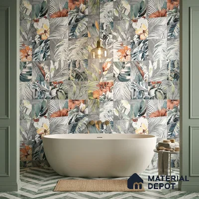 Floral Wall Tile TL 08661 Green 4 ft x 2 ft Matte Finish Vitrified Tile - 9 mm | Suitable for Bathroom, Accent/Feature Wall, Foyer