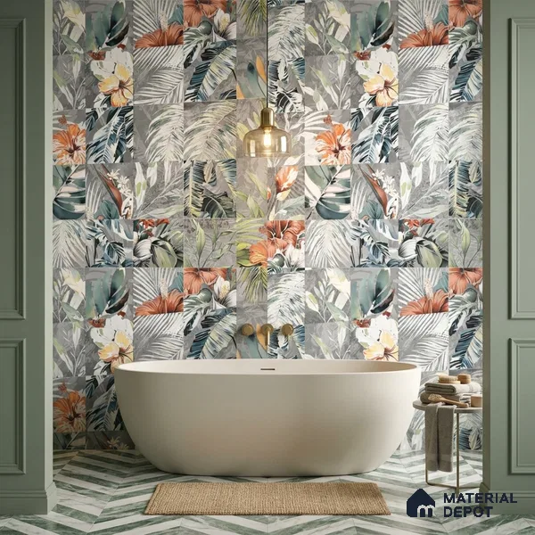 Floral Wall Tile TL 08661 Green 4 ft x 2 ft Matte Finish Vitrified Tile - 9 mm | Suitable for Bathroom, Accent/Feature Wall, Foyer