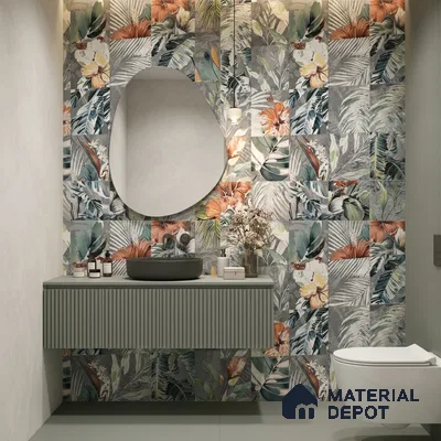 Floral Wall Tile TL 08661 Green 4 ft x 2 ft Matte Finish Vitrified Tile - 9 mm | Suitable for Bathroom, Accent/Feature Wall, Foyer