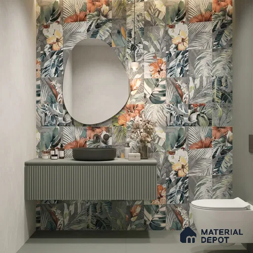 Floral Wall Tile TL 08661 Green 4 ft x 2 ft Matte Finish Vitrified Tile - 9 mm | Suitable for Bathroom, Accent/Feature Wall, Foyer